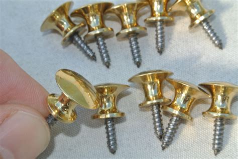 10 very TINY screw KNOBS pulls handles antique solid heavy brass drawer ...