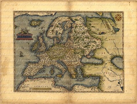 Map of Europe From 1500s Ancient Old World Cartography Digital Image Download 081. $4.50, via ...