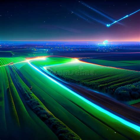 Futuristic Aerial View of the Highway at Night. Car Light Trails Stock Illustration ...
