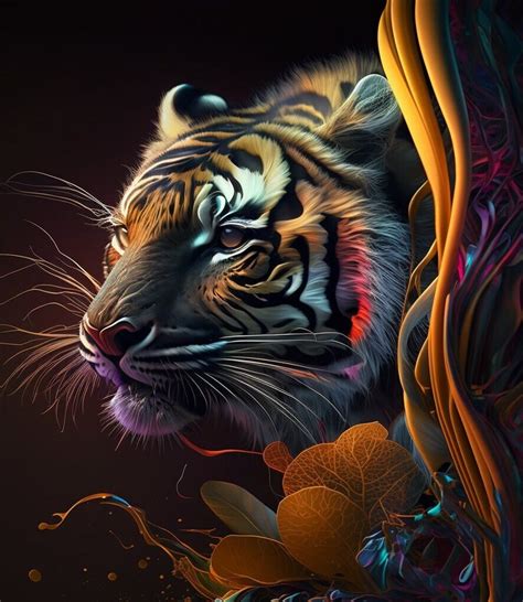 Tiger, Abstract Art, AI Generated, Neon - Etsy