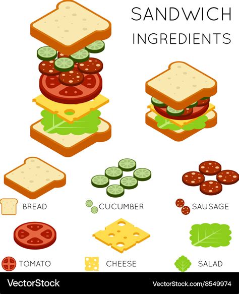 Sandwich ingredients in 3d isometric style Vector Image