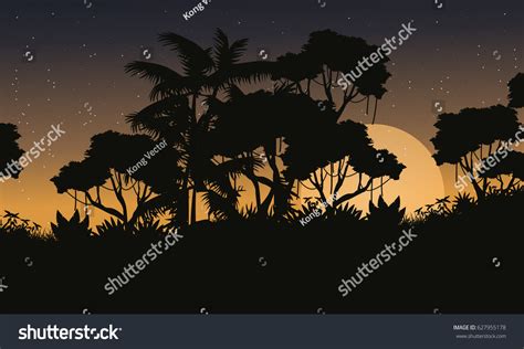 Landscape Jungle Forest Tree Silhouette Stock Vector (Royalty Free) 627955178 | Shutterstock