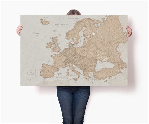 European Vintage Poster Large Europe Map Canvas Wall Art Detailed ...