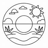 Premium Vector  Cute Illustration Sunset For Kids Colouring Page sketch template