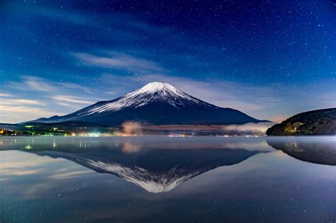 Download Nature Night Reflection Volcano Mount Fuji HD Wallpaper