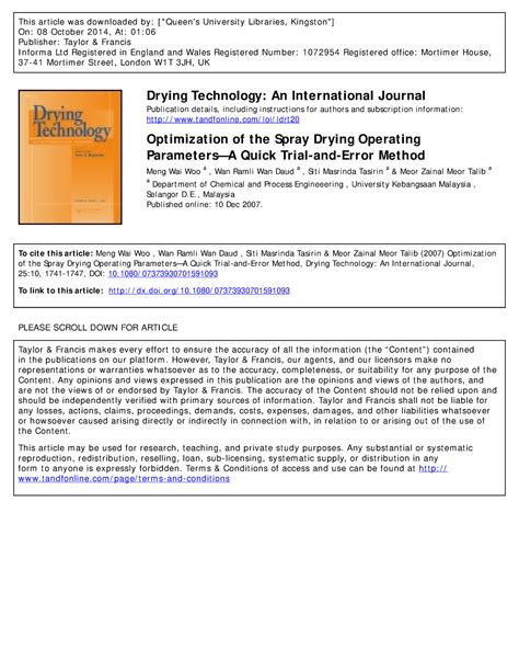 Optimization of the Spray Drying Operating Parameters—A Quick Trial-and-Error Method - This art ...