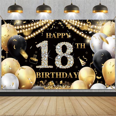 18th Birthday Banner 18th Birthday Party Decorations 18 Black Gold ...