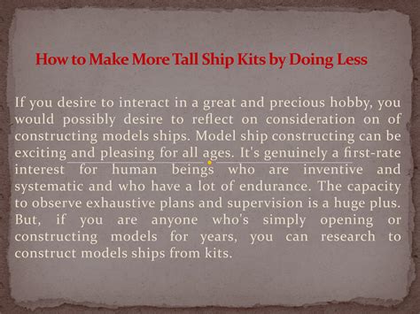 How to Make More Tall Ship Kits by Doing Less by Naturecoastonline - Issuu