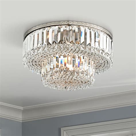 Vienna Full Spectrum Ceiling Light Flush Mount Fixture Brushed Satin Nickel 16" Wide Faceted ...