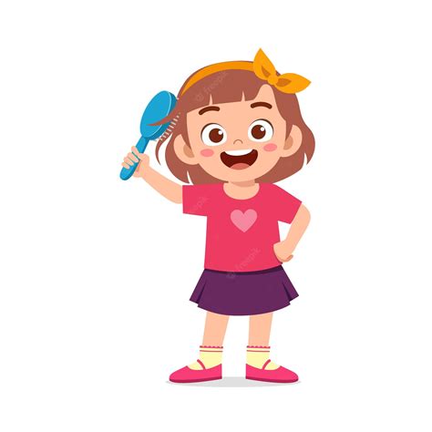 Premium Vector | Little kid comb hair with hair brush