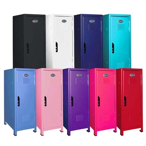 four lockers with different colors and sizes