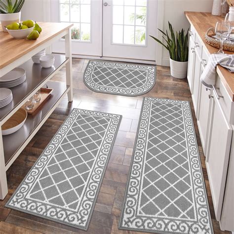 HEBE Kitchen Rug Sets 3 Piece with Runner Farmhouse Kitchen Rugs and Mats Set Non Skid Washable ...
