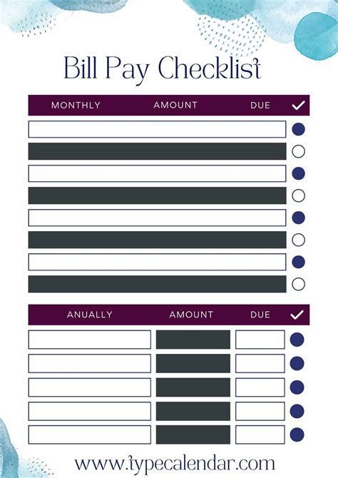 Free Printable Bill Pay Checklist Template & Monthly [Word, Excel]