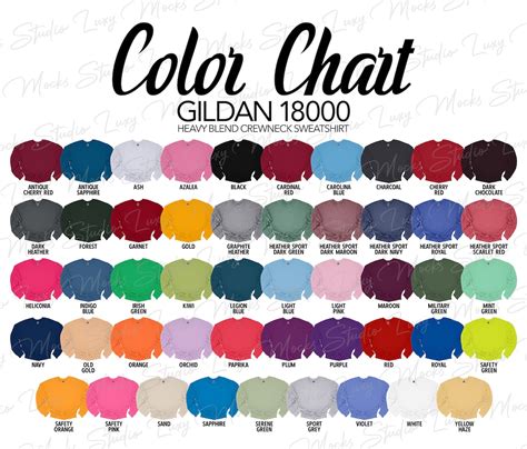 Gildan 18000 G180 Color Chart Unisex Crewneck Sweatshirt Color Chart JPEG Format Instant Digital ...