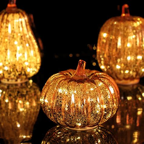 Glass Pumpkins LED Light with Timer for Autumn Decor, Orange-in Candle Holders from Home ...