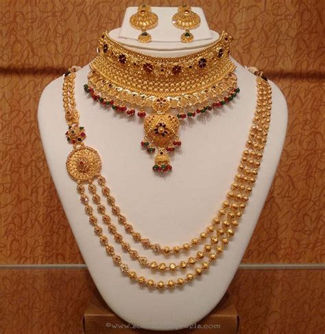 Trendy Gold haram Necklace set - Fashion Beauty Mehndi Jewellery Blouse Design