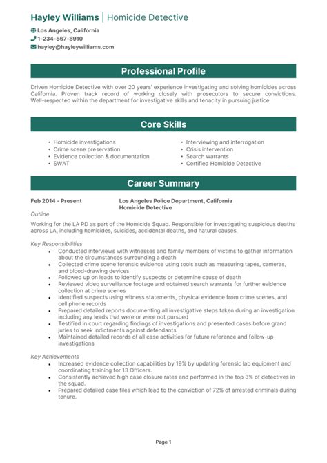 Homicide Detective resume example + guide and template