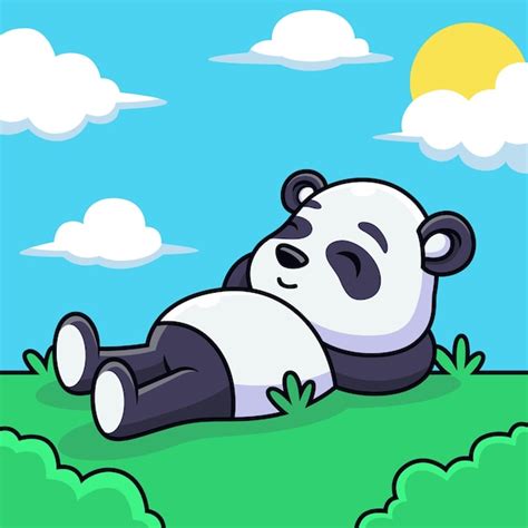 Cute panda relax cartoon. ilustración de icono de animal, aislado | Vector Premium