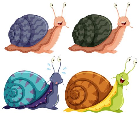 Isolated Four Colour Happy Snails 300978 Vector Art at Vecteezy