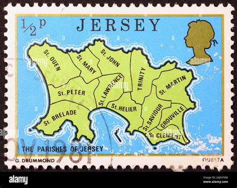 Map of Jersey island on postage stamp Stock Photo - Alamy