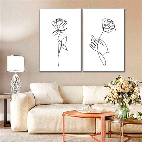 Minimalist Line Roses Wall Art | Digital Art