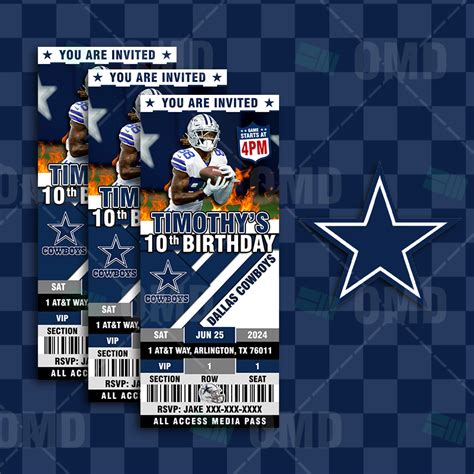 Dallas Cowboys Ticket Style Sports Party Invites – Sports Invites