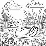 Adorable Duck In Pond Kids Coloring Book Page  Premium AI Generated Image sketch template