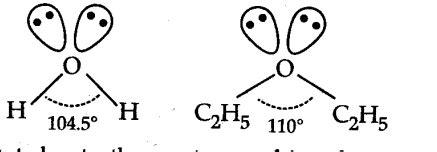 In both water and diethyl ether, the central atom viz. O-atom has same ...