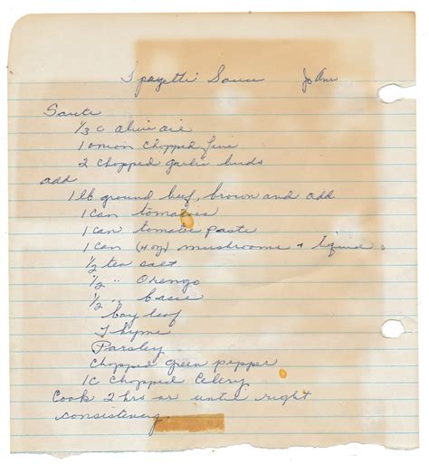 Handwritten Recipes: Spaghetti Sauce