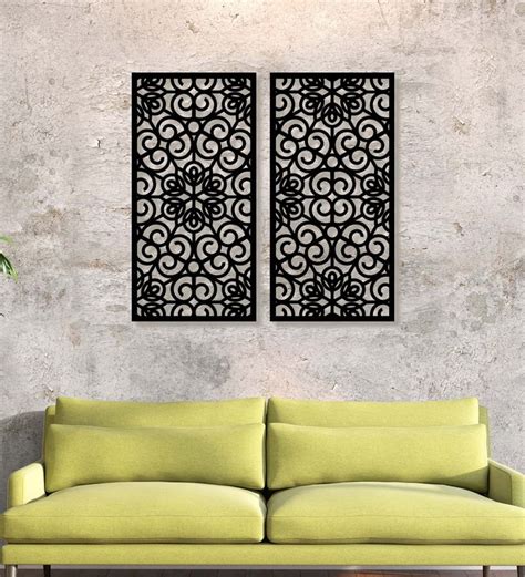 Buy Black MDF Laser Cut Ornamental Panel with Pattern Art Pane by 999Store Online - Abstract Art ...