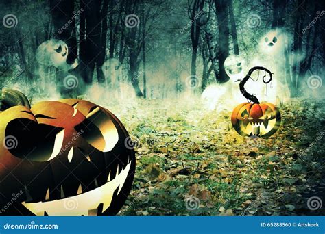 Pumpkin in the Foggy Forest Stock Illustration - Illustration of fall, jack: 65288560