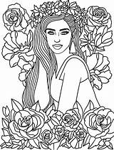 Cute Flower Girl Coloring Page For Adults  Home sketch template