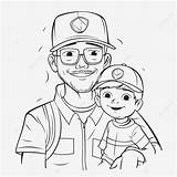 Dibujo De Página Para Colorear Papá Sosteniendo A Su Hijo Con Un Esbozo  sketch template