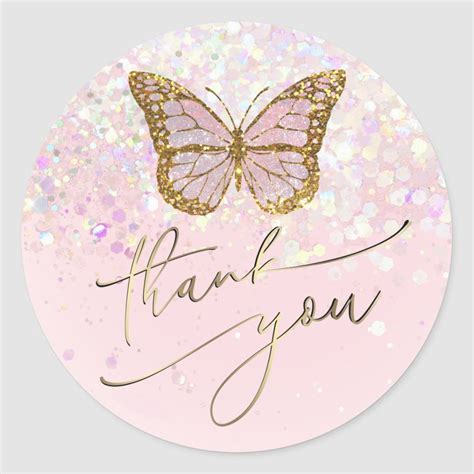 pink butterfly thank you classic round sticker | Zazzle | Pink ...