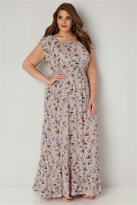 Light Pink Floral Maxi Dress, plus size 16 to 36