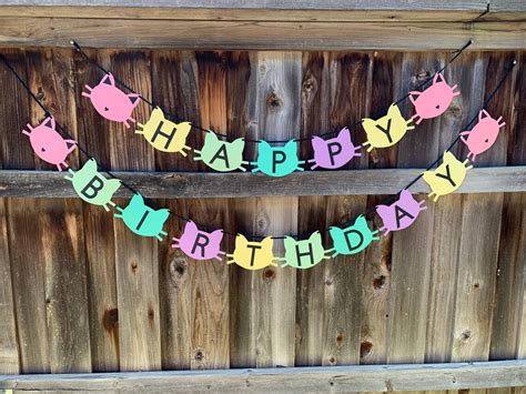 Cat Birthday Banner Cat Birthday Party Colorful Birthday | Etsy