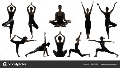 Yoga Poses Silhouettes, Woman Body Balance Asana Position, People ...