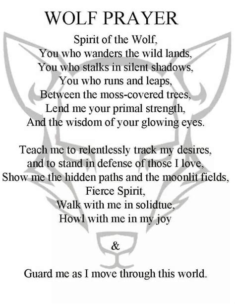 a poem written in black and white with the words wolf prayer