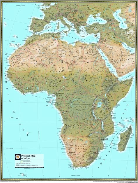 This physical Africa wall map by National Geographic brings the African continent to life ...
