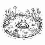 Frog In A Pond Coloring Page Outline Sketch Drawing Vector  sketch template