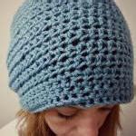 Slouchy Beanie Crochet Blue With Button on Luulla