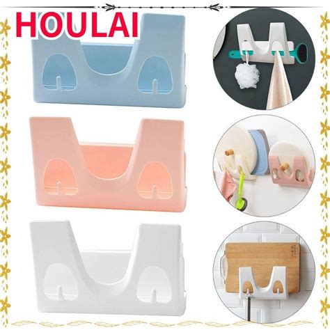 HOULAI Pot Lid Hanger, Wall Mounted With Hook Pot Lid Holder, Durable Free Punch Plastic Water ...