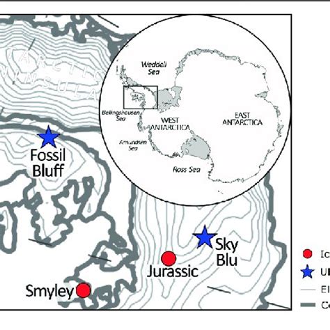 | Map showing the ice core sites considered in this study. The red ...