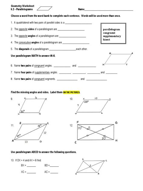 Angles In A Parallelogram Worksheet