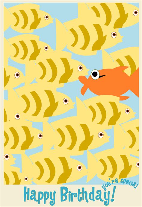 free printable happy birthday card with fishes– ausdruckbare Karte – freebie