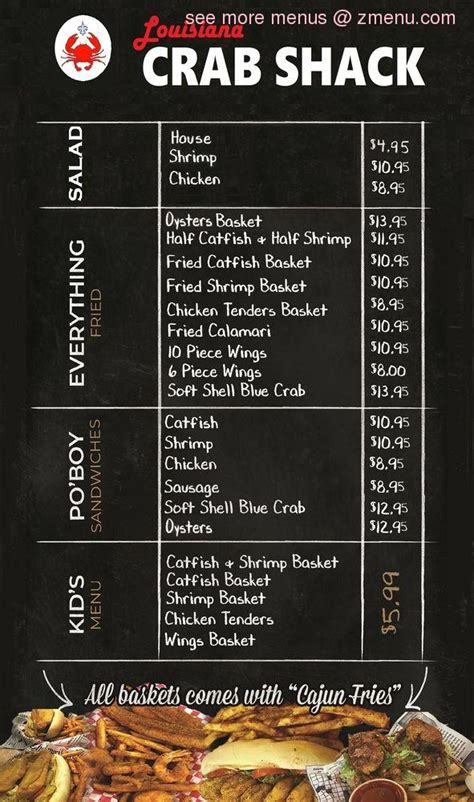 Menu at Louisiana Crab Shack pub & bar, Georgetown, 900 N Austin Ave