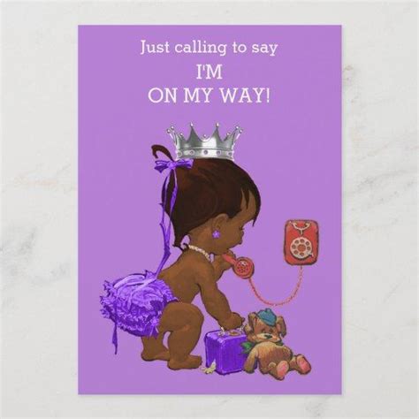Ethnic Princess on Phone Purple | Baby-Shower-Invites.com