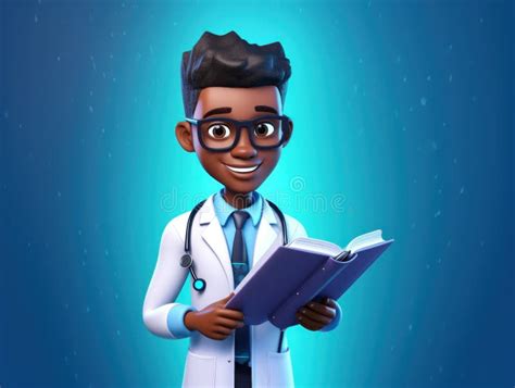 3D Doctor. African American Male Character. Simple Cartoon Fun Afro Person with Stethoscope and ...