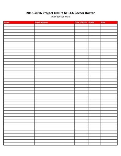 Printable Team Roster Template - Printable Calendars AT A GLANCE