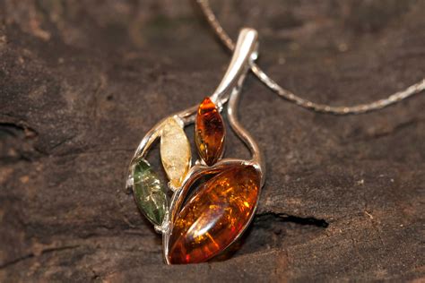 Baltic Amber Pendant in Sterling Silver. multicolor Amber necklace. Baltic Amber jewelry. Silver ...